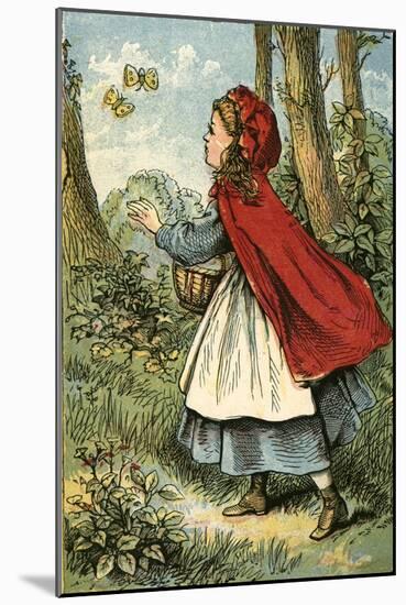Little Red Riding Hood Catching Butterflies-English School-Mounted Giclee Print