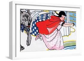 Little Red Riding Hood Chased By the Wolf-Julia Letheld Hahn-Framed Art Print