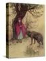 Little Red Riding Hood Meets the Wolf in the Woods-Warwick Goble-Stretched Canvas