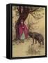 Little Red Riding Hood Meets the Wolf in the Woods-Warwick Goble-Framed Stretched Canvas