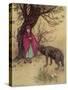 Little Red Riding Hood Meets the Wolf in the Woods-Warwick Goble-Stretched Canvas