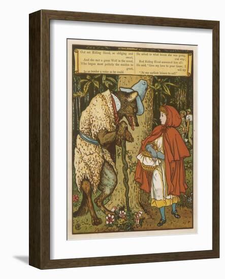 Little Red Riding Hood Meets the Wolf in the Woods-Walter Crane-Framed Art Print