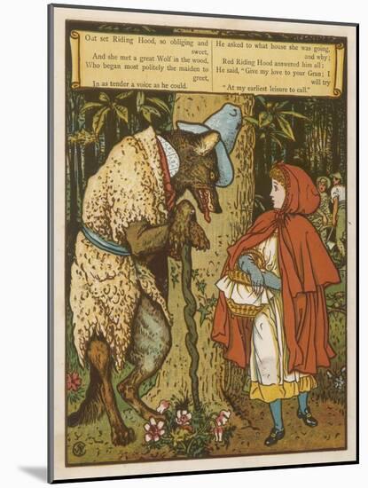 Little Red Riding Hood Meets the Wolf in the Woods-Walter Crane-Mounted Art Print