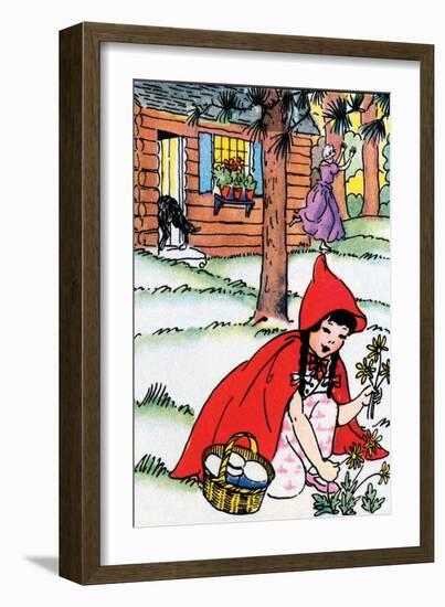 Little Red Riding Hood Picks Flowers-Julia Letheld Hahn-Framed Art Print