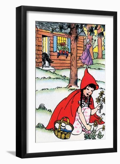 Little Red Riding Hood Picks Flowers-Julia Letheld Hahn-Framed Art Print