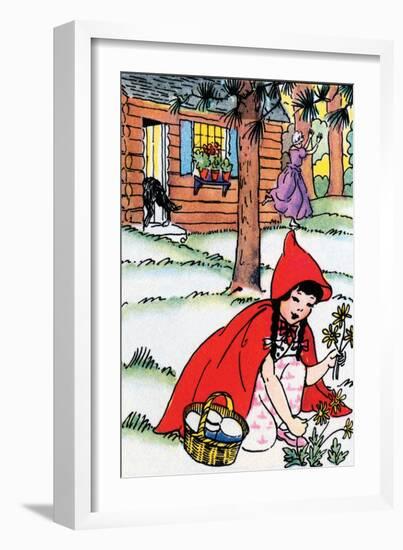 Little Red Riding Hood Picks Flowers-Julia Letheld Hahn-Framed Art Print