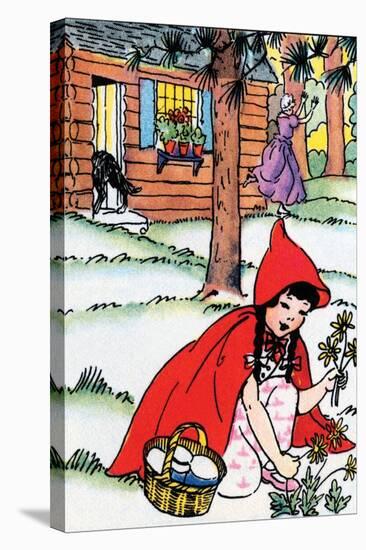 Little Red Riding Hood Picks Flowers-Julia Letheld Hahn-Stretched Canvas