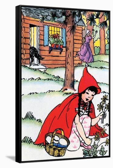 Little Red Riding Hood Picks Flowers-Julia Letheld Hahn-Framed Stretched Canvas