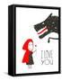 Little Red Riding Presenting Flower to Black Wolf. Little Red Riding Hood Loves Bad Horrible Wolf D-Popmarleo-Framed Stretched Canvas