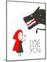 Little Red Riding Presenting Flower to Black Wolf. Little Red Riding Hood Loves Bad Horrible Wolf D-Popmarleo-Mounted Art Print