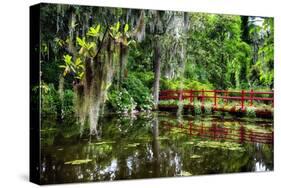 Little Red Southern Footbridge-George Oze-Stretched Canvas