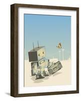 Little Retro Robot with a Boom-Box,Vector Illustration-gudron-Framed Art Print