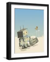 Little Retro Robot with a Boom-Box,Vector Illustration-gudron-Framed Art Print