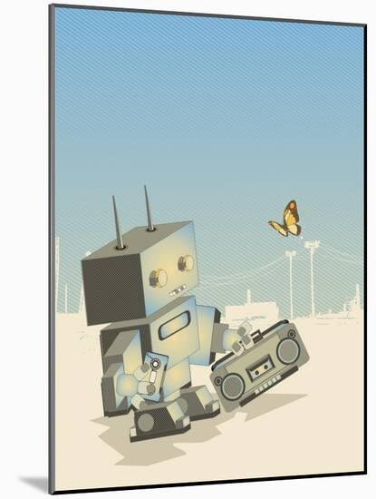 Little Retro Robot with a Boom-Box,Vector Illustration-gudron-Mounted Art Print
