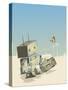 Little Retro Robot with a Boom-Box,Vector Illustration-gudron-Stretched Canvas