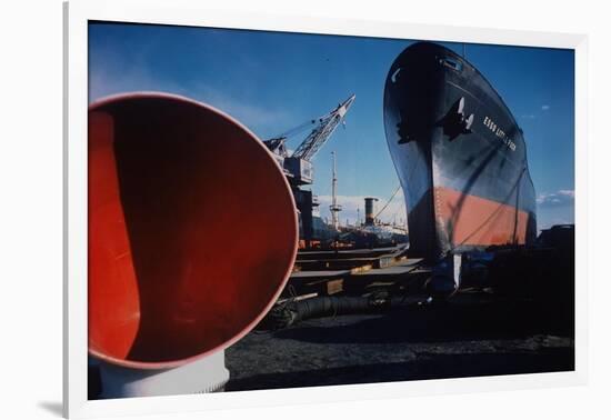 Little Rock Oil Tanker over Ship Ventilator Parts at Sun Shipbuilding and Dry Dock Co. Shipyards-Dmitri Kessel-Framed Photographic Print