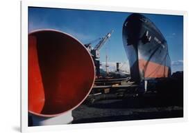 Little Rock Oil Tanker over Ship Ventilator Parts at Sun Shipbuilding and Dry Dock Co. Shipyards-Dmitri Kessel-Framed Photographic Print