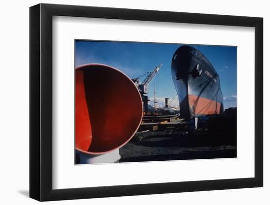 Little Rock Oil Tanker over Ship Ventilator Parts at Sun Shipbuilding and Dry Dock Co. Shipyards-Dmitri Kessel-Framed Photographic Print