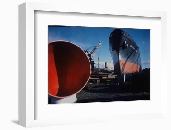 Little Rock Oil Tanker over Ship Ventilator Parts at Sun Shipbuilding and Dry Dock Co. Shipyards-Dmitri Kessel-Framed Photographic Print