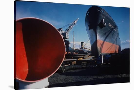 Little Rock Oil Tanker over Ship Ventilator Parts at Sun Shipbuilding and Dry Dock Co. Shipyards-Dmitri Kessel-Stretched Canvas