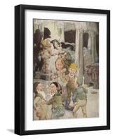 Little Snowdrop (Snow White) Enjoys the Hospitality of the Kindly Dwarfs-Anne Anderson-Framed Photographic Print