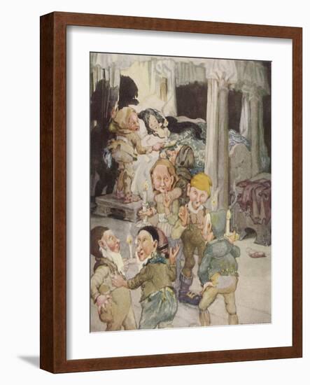 Little Snowdrop (Snow White) Enjoys the Hospitality of the Kindly Dwarfs-Anne Anderson-Framed Photographic Print