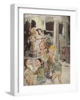 Little Snowdrop (Snow White) Enjoys the Hospitality of the Kindly Dwarfs-Anne Anderson-Framed Photographic Print