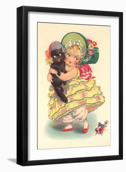 Little Southern Belle and Black Cat-null-Framed Art Print