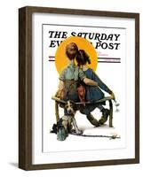 "Little Spooners" or "Sunset" Saturday Evening Post Cover, April 24,1926-Norman Rockwell-Framed Giclee Print