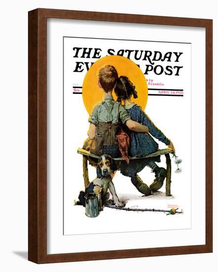 "Little Spooners" or "Sunset" Saturday Evening Post Cover, April 24,1926-Norman Rockwell-Framed Giclee Print