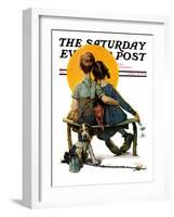 "Little Spooners" or "Sunset" Saturday Evening Post Cover, April 24,1926-Norman Rockwell-Framed Giclee Print