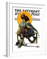 "Little Spooners" or "Sunset" Saturday Evening Post Cover, April 24,1926-Norman Rockwell-Framed Giclee Print