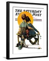 "Little Spooners" or "Sunset" Saturday Evening Post Cover, April 24,1926-Norman Rockwell-Framed Giclee Print