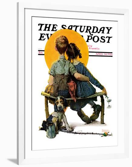 "Little Spooners" or "Sunset" Saturday Evening Post Cover, April 24,1926-Norman Rockwell-Framed Giclee Print