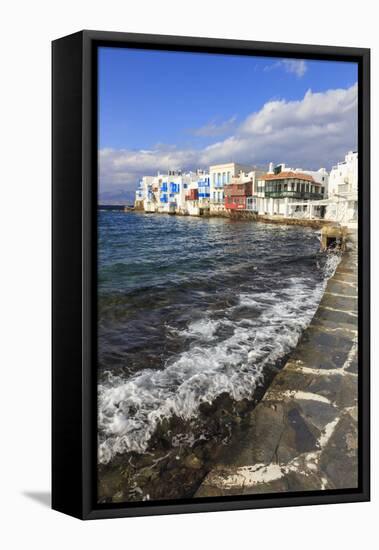Little Venice promenade, Mykonos Town (Chora), Mykonos, Cyclades, Greek Islands, Greece, Europe-Eleanor Scriven-Framed Stretched Canvas