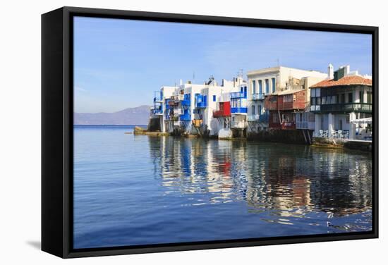 Little Venice Reflections, Mykonos Town (Chora), Mykonos, Cyclades, Greek Islands, Greece, Europe-Eleanor Scriven-Framed Stretched Canvas