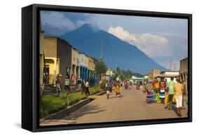 Little Village before the Towering Volcanoes of the Virunga National Park, Rwanda, Africa-Michael-Framed Stretched Canvas