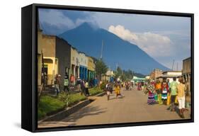 Little Village before the Towering Volcanoes of the Virunga National Park, Rwanda, Africa-Michael-Framed Stretched Canvas