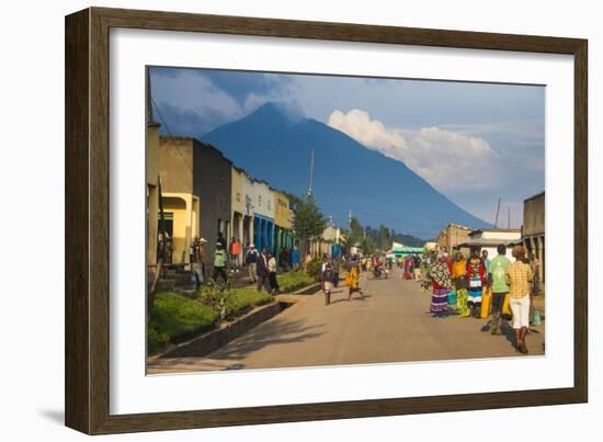 Little Village before the Towering Volcanoes of the Virunga National Park, Rwanda, Africa-Michael-Framed Photographic Print