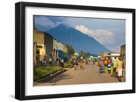 Little Village before the Towering Volcanoes of the Virunga National Park, Rwanda, Africa-Michael-Framed Photographic Print