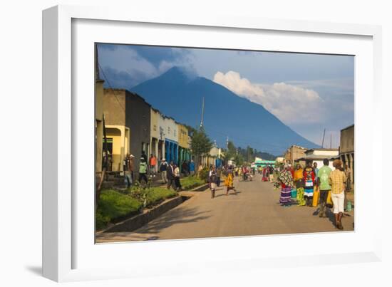 Little Village before the Towering Volcanoes of the Virunga National Park, Rwanda, Africa-Michael-Framed Photographic Print