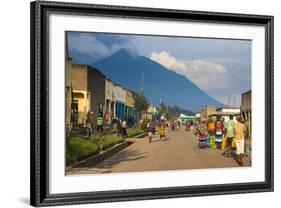 Little Village before the Towering Volcanoes of the Virunga National Park, Rwanda, Africa-Michael-Framed Photographic Print