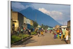 Little Village before the Towering Volcanoes of the Virunga National Park, Rwanda, Africa-Michael-Framed Photographic Print