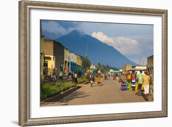 Little Village before the Towering Volcanoes of the Virunga National Park, Rwanda, Africa-Michael-Framed Photographic Print