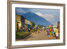 Little Village before the Towering Volcanoes of the Virunga National Park, Rwanda, Africa-Michael-Framed Photographic Print