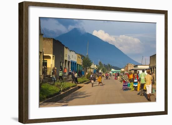 Little Village before the Towering Volcanoes of the Virunga National Park, Rwanda, Africa-Michael-Framed Photographic Print