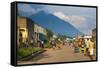 Little Village before the Towering Volcanoes of the Virunga National Park, Rwanda, Africa-Michael-Framed Stretched Canvas