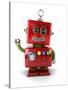 Little Vintage Toy Robot Waving Hello over White Background-badboo-Stretched Canvas