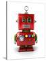 Little Vintage Toy Robot with Neutral Facial Expression over White Background-badboo-Stretched Canvas