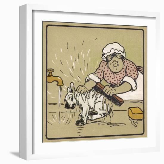 Little White Dog is Washed Under the Cold Tap - He's Not Very Happy About It!-Cecil Aldin-Framed Photographic Print